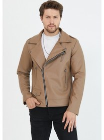 Resim Erkek Vizyon Yeni Sezon Çapraz Fermuarlı Deri Ceket Mont-Vizon 