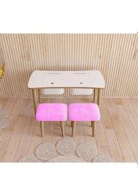 Resim Fahrettin Küçük Montessori Çocuk Masası Oyun Masası Aktivite Masası Çalışma Masası - 2 Adet Welsoft Pembe Puflu Pembe 