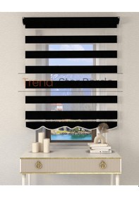 Resim Siyah Bambu Etek Dilimli Zebra Stor Güneşlik Perde Kırık Siyah 