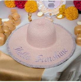 Resim Shopiolog Kadın Hasır Plaj Şapkası Natural Pink Sute Bucket Hat Plaj Havuz Pembe 