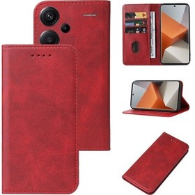 Resim Xiaomi Redmi Note 13 Pro Manyetik Kapatma Deri Telefon Kılıfı İçin Kırmızı 