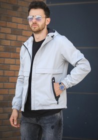 Resim Roseau Slim Fit Su İtici Cep Detaylı Kapüşonlu Erkek Mevsimlik Mont Yağmurluk - GRI / S 