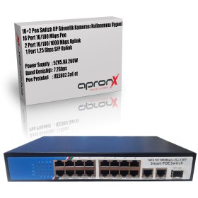 Resim APRONX 16 Port Poe 260w Switch 10/100 16 Poe 2 Uplink 1sfp 