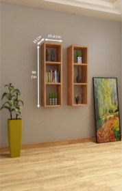 Resim Kitaplık Atlantik Çam Duvar Rafı Takım Kahve 