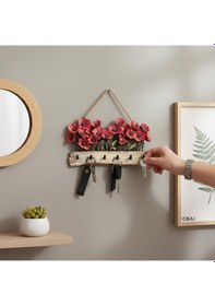 Resim Cajuart Dekoratif Kırmızı Gelincik Çiçek Motifli Katmanlı Askılık Anahtarlık Duvar Dekoru Kırmızı 