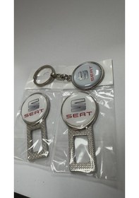 Resim Seat Uyumlu Emniyet Kemer İkaz Ses Susturucu Metal Toka 1 Çift + Anahtarlık 