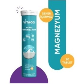 Resim Vitago Mood Magnezyum Vitamin B1 Vitamin B2 ve Vitamin B6 İçeren Takviye Edici Gıda 20 Efervesan Tablet 