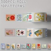 Resim 1 Rulo/500 Ad Çiçek saç tokası Sanatı Sticker Rulosu - 10 Desen, Tatil Hediye Dekorasyonu, Parti Dekorasyonu, Öğrenci Ödülleri, Doğum Günleri, Bagaj, Kaykaylar, Su Şişeleri, Bardaklar | Kendinden Yapışkanlı PVC Stickerlar 