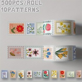 Resim 1 Rulo/500 Ad Çiçek saç tokası Sanatı Sticker Rulosu - 10 Desen, Tatil Hediye Dekorasyonu, Parti Dekorasyonu, Öğrenci Ödülleri, Doğum Günleri, Bagaj, Kaykaylar, Su Şişeleri, Bardaklar | Kendinden Yapışkanlı PVC Stickerlar 