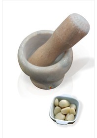 Resim Bej Gerçek Ağır Mermer 11 Cm Sarımsak Çeşni Ezici Havan Tokmak 