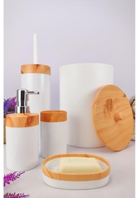 Resim Digithome Mailine 5 Parça Ahşap Görünümlü Banyo Seti Beyaz Ckr3194 Beyaz 