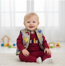 Resim Şişme Yelekli Erkek Bebek Alt Üst Takım 3lü Set Kırmızı 