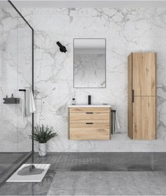 Resim Orka Trio 65 Cm Mdf Çekmeceli Senza Asma Banyo Dolabı Takımı Ve Boy Dolabı Meşe 