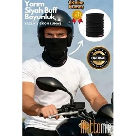 Resim Yazlık Siyah Buff Renk Düz Klasik Unisex Viskon Premium Kalite Buff (Baf) Boyunluk Motorcu Bandana 