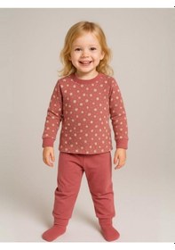 Resim Kız Çocuk Çiçek Desenli Pamuklu Yumuşak Dokulu Pijama Takımı-16056 Gül Kurusu 