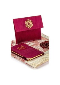 Resim Seccade Seti - Şantuk Kaplı Yasin - Seccade - Tesbih - Bordo Renk 