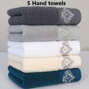 Resim 5'li set %100 saf pamuk kalınlaştırılmış yüz yıkama havluları, 450GSM taç desen nakış teknolojisi yumuşak havlu evde çok amaçlı banyo ve giyinme odası için uygun 