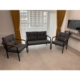 Resim Modern Venüs Balkon, Bahçe, Cafe - Metal Kanepe Koltuk Takımı - 2+1+1 Antrasit Modernsh14 Antrasit 