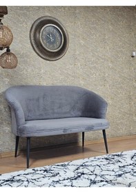 Resim Zafir İkili Teddy Siyah Boyalı Sivriltme Ayak Çay Seti Koltuk İkili Berjer , Balkon, Salon, Ofis Gri 