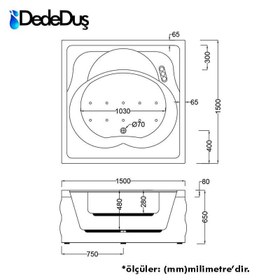Resim Kare Küvet | Jakuzi | 150x150 cm | Sanacryl - 150x150 / Kahverengi / 2 Kişilik 
