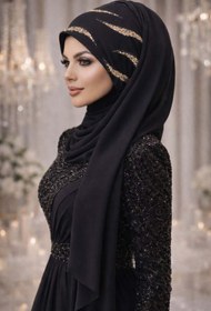 Resim Aişe tesettür Siyah Gold Simli Abiye Şal 