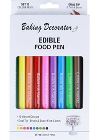 Resim Yunboo Ev Fırında Kullanıma Uygun İki Uçlu Yiyecek Renk Kalemi - 0.7mm Uç Ve Fırça, 10 Renkli Kutulu, Kolay Kullanım 