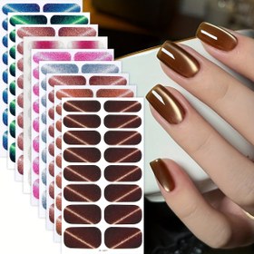 Resim 9 Sayfa Kedi Gözü Glitter Tırnak Şeritleri - Kadınlar için Kendinden Yapışkanlı Jel Tam Kaplamalar, Parti DIY Tırnak Sanatı, Salon Kalitesi, Lamba Gerektirmez, Parlak Bitiş, Parti Tırnak Sanatı | Glitter Tırnak Tasarımı | Kolay Uygulama Tırnaklar, Tırnak Sanatı Malzemeleri 