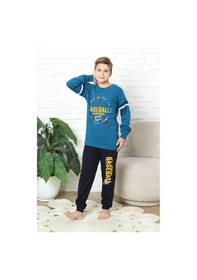 Resim Modanino Erkek Çocuk Pijama Takımı %100 Pamuk İnterlok Kumaş 12447 Petrol Mavisi 