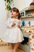 Resim penu baby kids Beyaza Beyaz Fiyonklu Uzun Kol Kız Bebek Elbise - Candy 