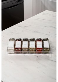 Resim 6'lı Şeffaf Pleksi Standlı Cam Baharatlık Seti Kapaklı Etiketli Baharatlık Mh02slvr06 Beyaz - Şeffaf 