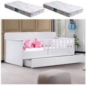 Resim Yavrulu Karyola, Flora Yavrulu Montessori Karyola - Beyaz + 2 Adet Comfort Yatak 