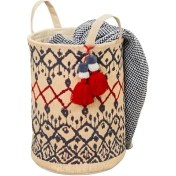 Resim Desenli Yuvarlak Sepet El ve Plaj Çantası - 37X30 Cm, Çok Amaçlı Dekoratif Organizer, Saklama ve Taşıma Çantası, Estetik ve Dayanıklı Tasarım 
