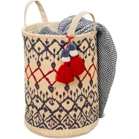 Resim Metra Shop Desenli Yuvarlak Sepet El ve Plaj Çantası - 37X30 Cm, Çok Amaçlı Dekoratif Organizer, Saklama ve Taşıma Çantası, Estetik ve Dayanıklı Tasarım 
