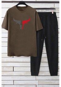 Resim Unisex Boğa Baskılı Eşofman Takımı Kahverengi 