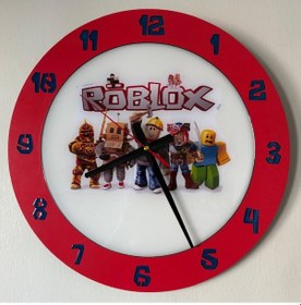 Resim Pelince Kıds - Roblox Temalı Ahşap Çocuk Odası Duvar Saati - 40 Cm Kırmızı 