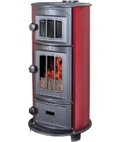 Resim Sürel 5110 Yuvarlak Şömine Kuzine Fırınlı Uyuyan Soba Bordo 