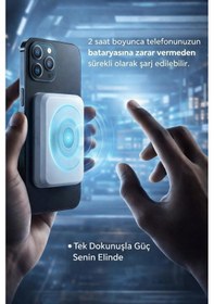 Resim Magsafe Uyumlu Manyetik Powerbank Kablosuz Şarj Aleti Beyaz 