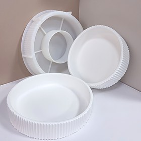 Resim Büyük Çiçek Saksıları için Silikon Yuvarlak Büyük Boy Çizgili Depolama Kase Kalıbı, Bahçe Dekorasyonu Dış Mekan Bitki Saksıları Dökme Kalıpları, Mumluk Kase Çimento Kalıpları 