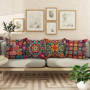 Resim 4 Adet Modern Moda Mor Ekose Mandala Çiçek Desenli Oturma Odası Kısa Kadife Koltuk Yastık Kılıfı Bohem Yatak Odası Hollanda Kadife Konforlu Sırt Desteği Yastık Dekoru, Yatak Odası Ev Dekoru Oda Dekoru (yastık içi hariç) 45*45cm/17.7*17.7 inç 