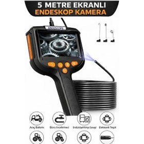 Resim Monitörlü Tek Kameralı 5 Mt Sert Kablo Yılan Endoskop Kamera 5,5 Mm 4.3 Inc Ekran Ip67 Su Geçirmez 
