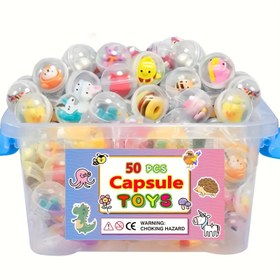 Resim 50 Adet Mini Kapsül Oyuncak Çeşitleri - Karışık Plastik Şakacı Oyuncaklar Çocuklar için, Gumball Makinesi, Parti Hediyeleri ve Sürpriz Ödülleri için Mükemmel - Doğum Günü, Halloween, Şükran Günü, Noel ve Paskalya Kutlamaları için İdeal Hediyeler, 3+ Yaş 