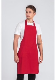 Resim Erkek Boyundan Asmalı Barista Şef Mutfak Önlüğü Kırmızı 
