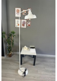 Resim Beyaz Lambader Düz Gövde Hareketli Başlık Modern Metal Oturma Odası Çalışma Odası Zemin Lambası 6978 Beyaz 