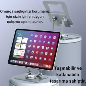 Resim Coofbe Alüminyum Yükseklik Ayarlı 360° Dönebilen Tablet Laptop Standı Masaüstü Laptop Standı Kaymaz Ped Gümüş 
