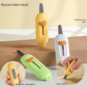 Resim Ördek Saplı Geri Çekilebilir Manyetik Kutu Kesici Bıçak - Otomatik Güvenlik Geri Çekme, Paslanmaz Çelik Bıçak & Paketleme için Ergonomik Tasarım, Ofis, DIY - Taşınabilir Mini Yardımcı Araç (Sarı/Yeşil) 