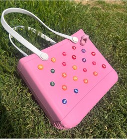 Resim Espey Pembe Su Geçirmez EVA Plaj Çantası 5 Süs Hediyedir. 