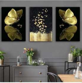 Resim Kelebek Kanvas Tablo Altın 3 Parça Set 82 
