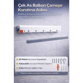 Resim Eco Lounge Çek As Balkon Çamaşır Kurutma Askısı – 5 Ipli 20 Metre Dar Alanda Çamaşırlık 