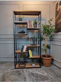 Resim Dekoratif Ahşap Ve Metal Kitaplık Çok Amaçlı Raf Ev Ofis Kitaplık 