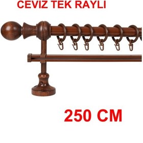Resim Meyra Demonte Başlıklı Ahşap Rustik Perde Askısı - Tek Raylı -ceviz 250 Cm Ceviz 